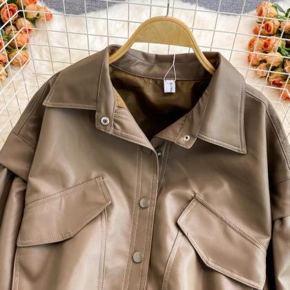 Versatile Leather Coat For Women, Loose,..