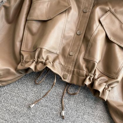 Versatile Leather Coat For Women, Loose,..