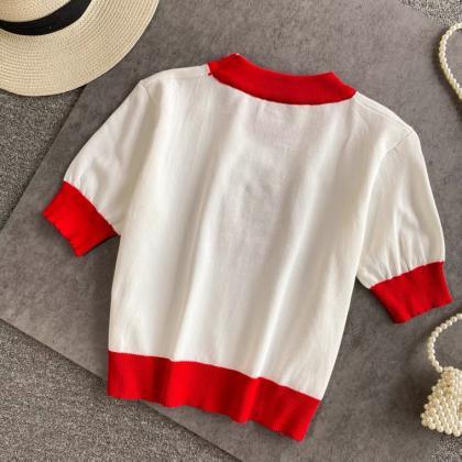 Patchwork, Cute T-shirt, Round Neck Knit And..