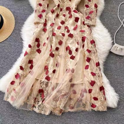 Vintage, Palace Style, Flower Embroidery Dress,..