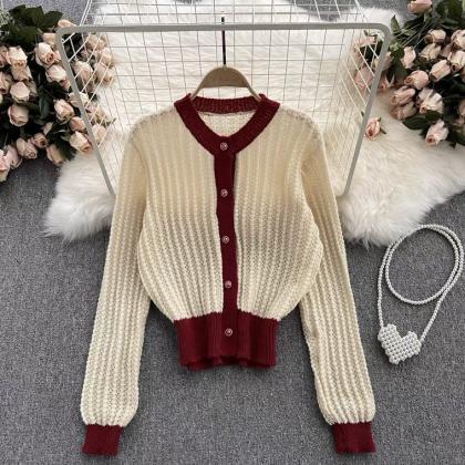 Vintage Lazy Sweater, Single-breasted, Loose,..