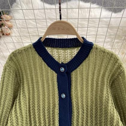 Vintage Lazy Sweater, Single-breasted, Loose,..