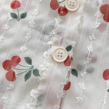 Sweet Cherry Shirt, Loose And Casual Floral Long..