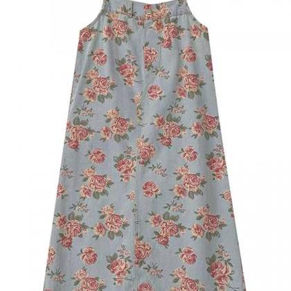 Irregular Floral Spagettis Strap Dress,..