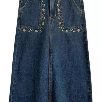 Fashion Skirt, Vintage, Embroidered High-waisted..