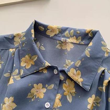 Spring And Autumn, Floral Student Blouse ,long..
