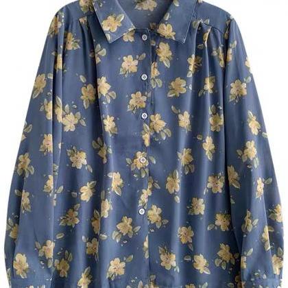 Spring And Autumn, Floral Student Blouse ,long..