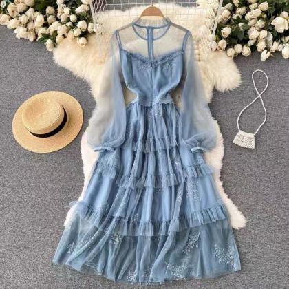 Sweet Dress, Embroidery, Temperament Waist Dress,..