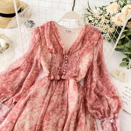Chiffon Floral Dress,chic Sweet Dress