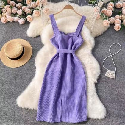 Vintage Corduroy Strap Dress Sweet, Temperament,..