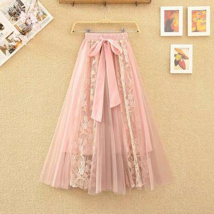 Fairy Swing Skirt, Bow, Lace Stitching, Mesh High..