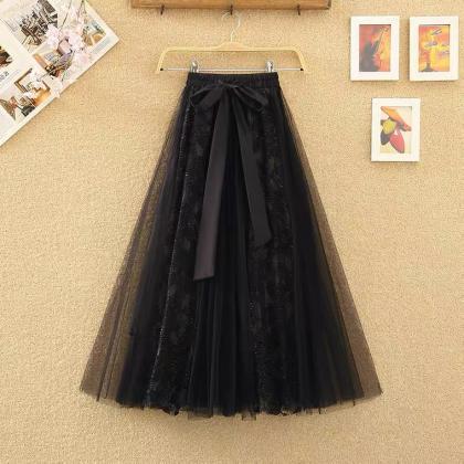 Fairy Swing Skirt, Bow, Lace Stitching, Mesh High..