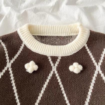Round Collar Flower Knit Sweater, Autumn And..