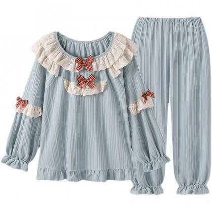 Two Piece,sweet Girl Cotton Pajamas, Spring And..