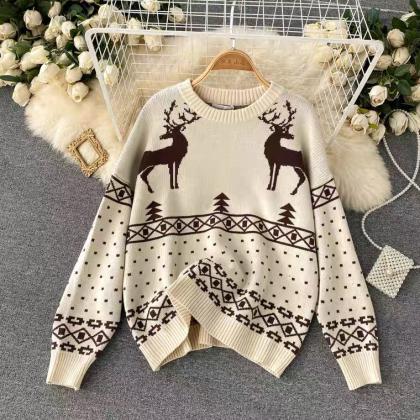 Pullovers, Christmas Deer Sweaters, Loose, Slouchy..