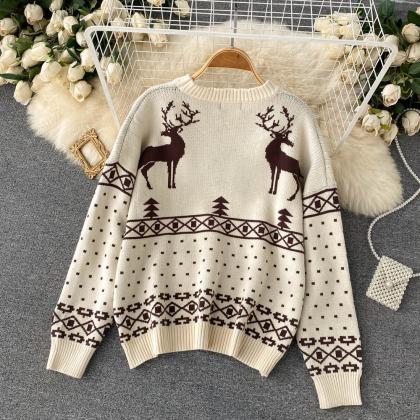 Pullovers, Christmas Deer Sweaters, Loose, Slouchy..