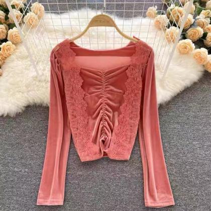 Lace stitched top, high quality vel..