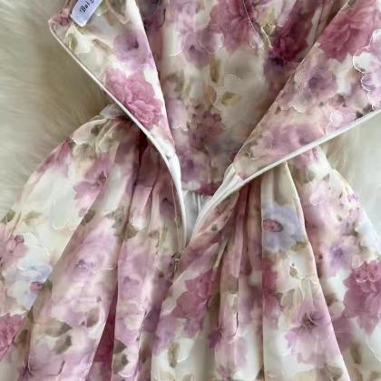 Vintage, Halter Floral Dress, Temperament Waist..