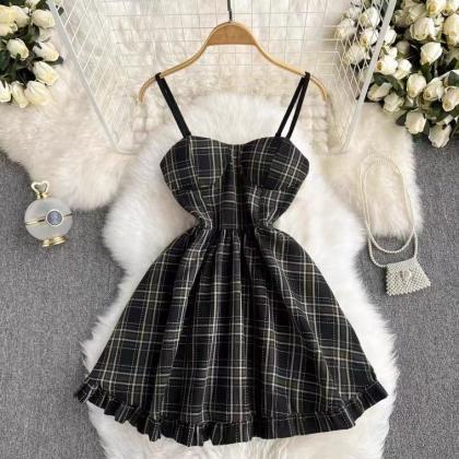 Sweet ,vintage, Sexy Halter Dress, Cute Plaid..