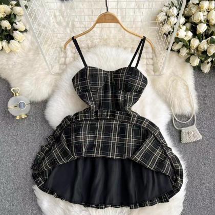 Sweet ,vintage, Sexy Halter Dress, Cute Plaid..