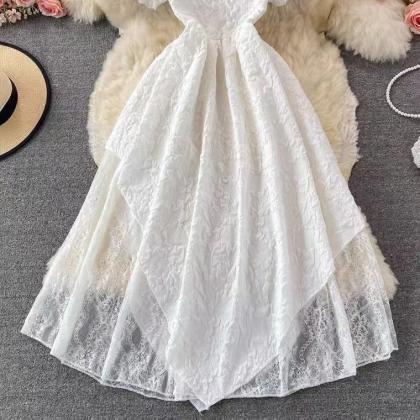 Vintage, Square Neck, Jacquard Fairy Dress, Short..