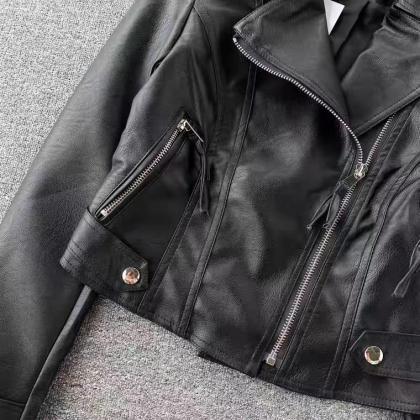 Short motorcycle leather jacket, au..