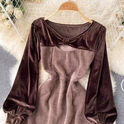 Fashionable Velvet Waist Dress, Autumn And Winter,..