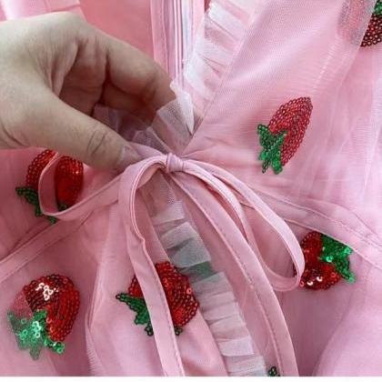Pink, Fairy, Bubble Sleeves Dress, Deep V..