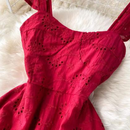 Vintage, Hollowed-out Embroidered Halter Dresses,..
