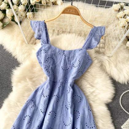 Vintage, Hollowed-out Embroidered Halter Dresses,..