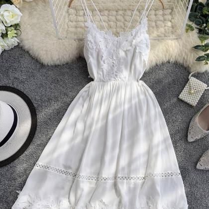 White Dress, Lace Dress, Halter Backless Dress,..