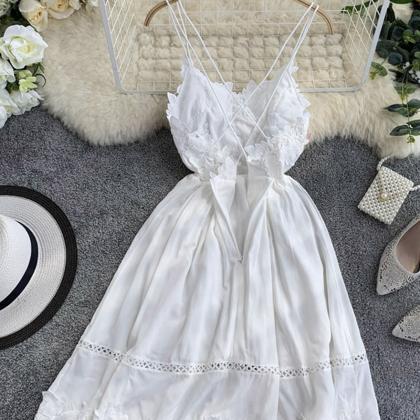 White Dress, Lace Dress, Halter Backless Dress,..