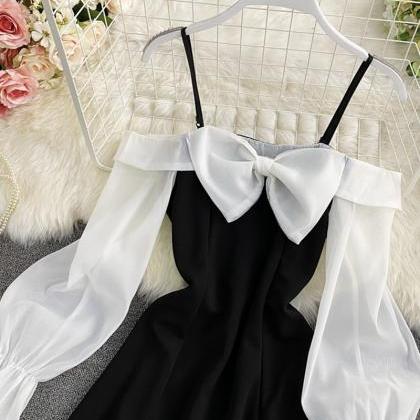 Cute Bow Short Dress ,off Shoulder Casual Dress