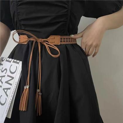 Hollowed-out Tassel Belt, Fashionable, Knotted..
