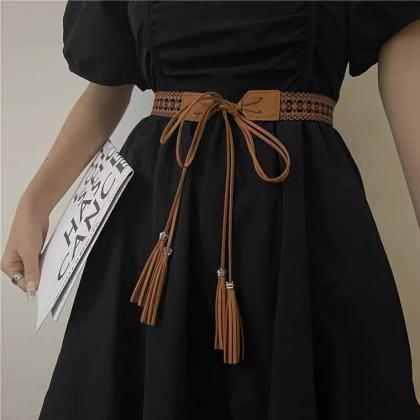 Hollowed-out Tassel Belt, Fashionable, Knotted..