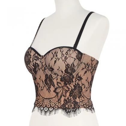 Lace Crop Top. Slim Waistcoat, Sexy Tank Top, With..