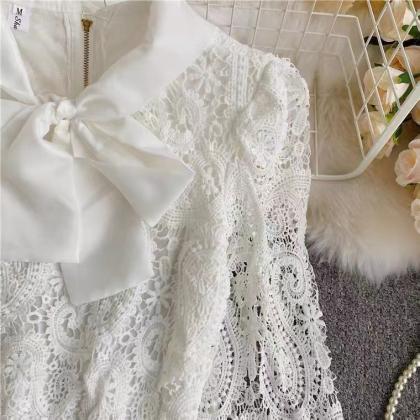 Vintage, Lace Shirt, Sexy, See-through, Bow-tie..