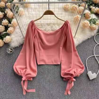 Bubble Sleeve Shirt, Style, Solid Color,..