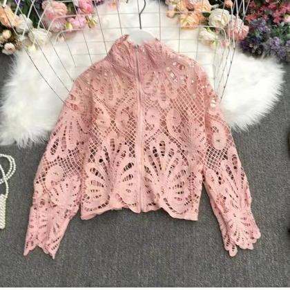 Cheap pullover lace shirt, hollow-o..