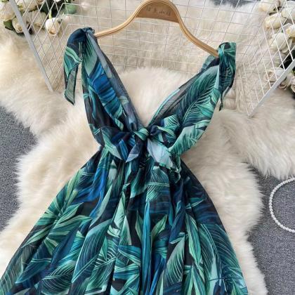 Beach Holiday Dress ,lace Strap Dress, Printed..