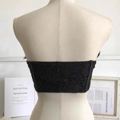 Lace Strapless Zipper Bra, Breast Wrapped Back..