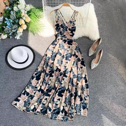 Sexy Halter Backless Dress, Floral Fairy Dress