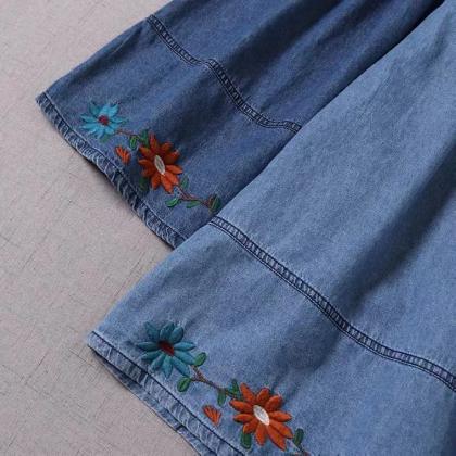 Embroidered Hem Jean Skirt, Spring/autumn Style,..