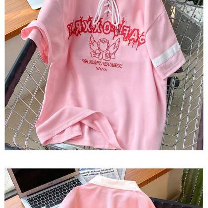 Pink, Retro, Chic, Angel Short Sleeve Polo Shirt,..