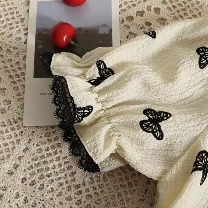 Irregular, Butterfly Embroidered Short Sleeve..
