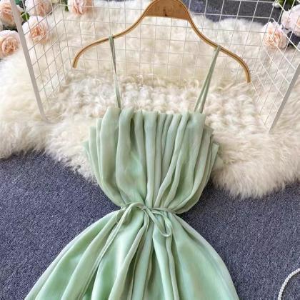 Gentle , Halter Dress, ,chic Green Dress