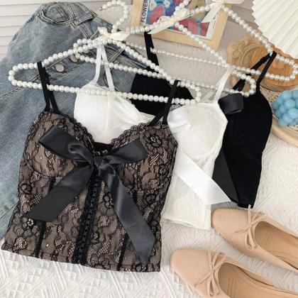 Spring/summer, Sexy, Versatile, Lace Bow Top, Lace..