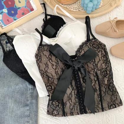 Spring/summer, Sexy, Versatile, Lace Bow Top, Lace..