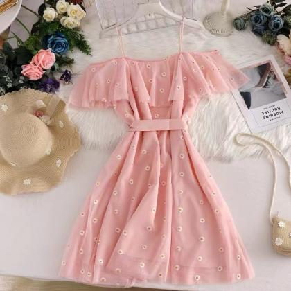 Cute, Fairy, Little Daisy Waist Dress, Flounces,..