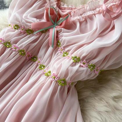 Fairy Temperament Dress, Sweet V-neck Pleated..